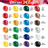Fantastory 60 ml Acrylic Paint Set – 24 Vibrant Colors + 12 Brushes | Canvas, Wood, Glass, Stone Craft Kit