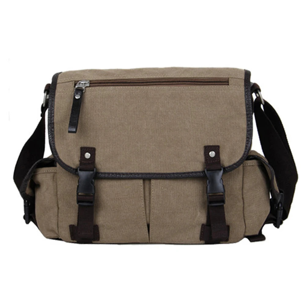 Unisex Canvas Shoulder Bag – Large Capacity Multi-Pocket Crossbody Tote for School, Work & Daily Activities