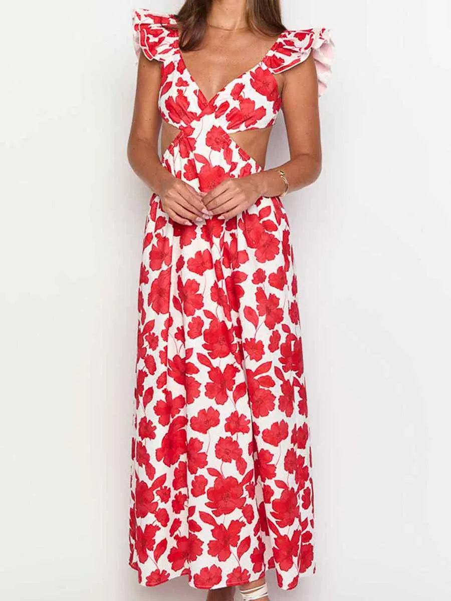 Women’s Off-Shoulder Ruffle Maternity Dress – Empire Waist Knee-Length Summer Pregnancy Outfit with Floral Print