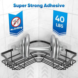 Black Stainless Steel Adhesive Corner Shower Caddy – Rustproof No-Drill Wall Mounted Shelf