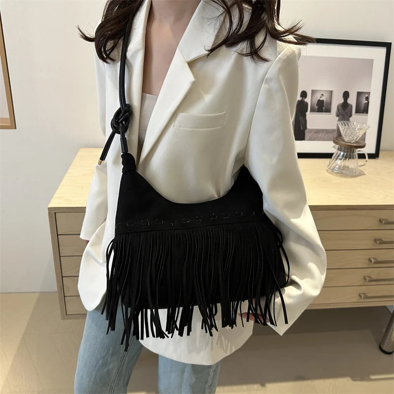 Vintage Fringe Shoulder Bag – Fashion Suede Crossbody Tote with Tassels for Women’s Work, Shopping & Travel 👜✨