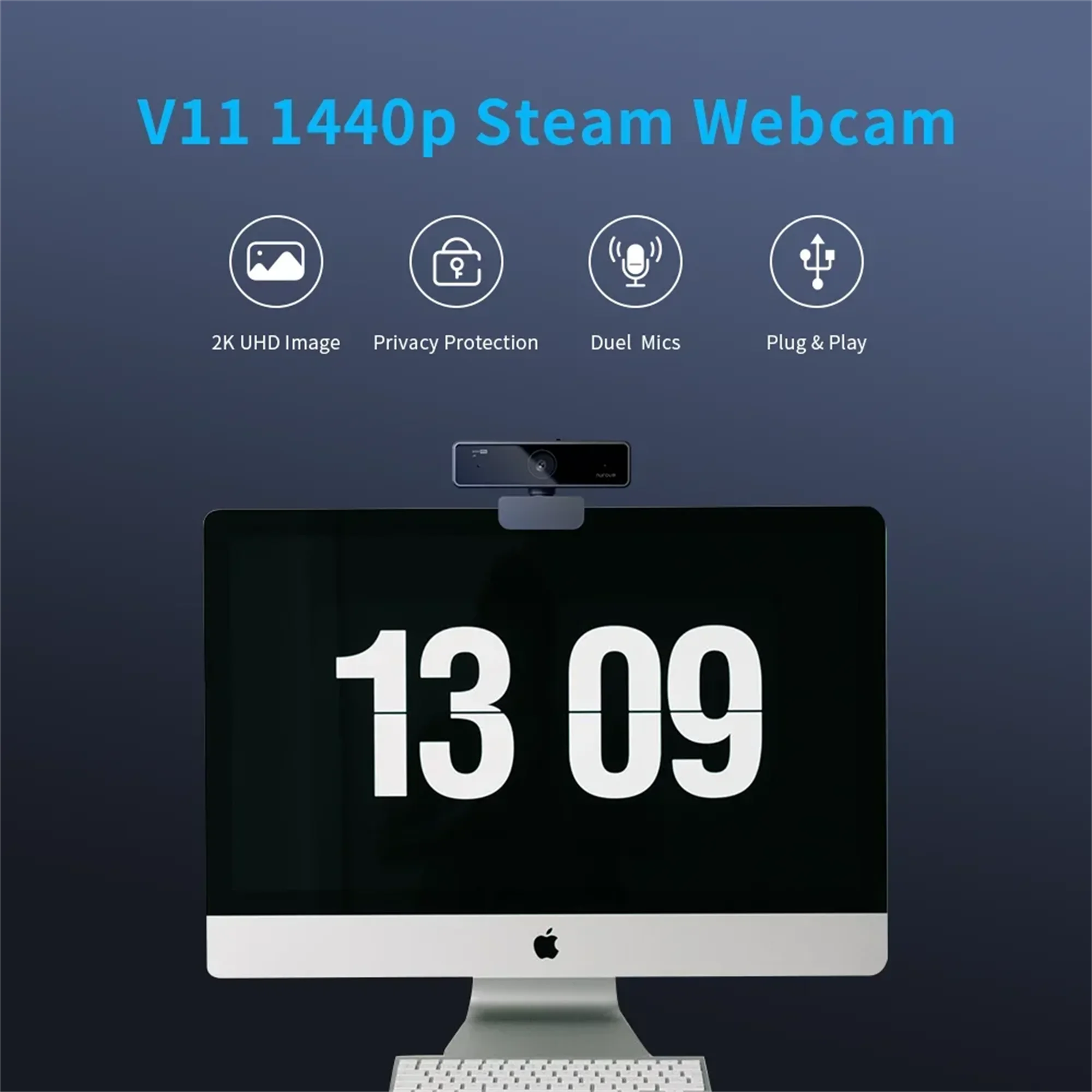 V11 2K Webcam – 1080p/60FPS Full HD USB Camera with Microphone, 90° Wide-Angle, Privacy Cover & Plug-and-Play