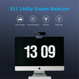 V11 2K Webcam – 1080p/60FPS Full HD USB Camera with Microphone, 90° Wide-Angle, Privacy Cover & Plug-and-Play
