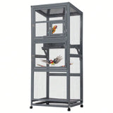 68" Large Wooden Bird Cage Aviary – Outdoor Bird House on Wheels with Pull-Out Tray for Easy Cleaning
