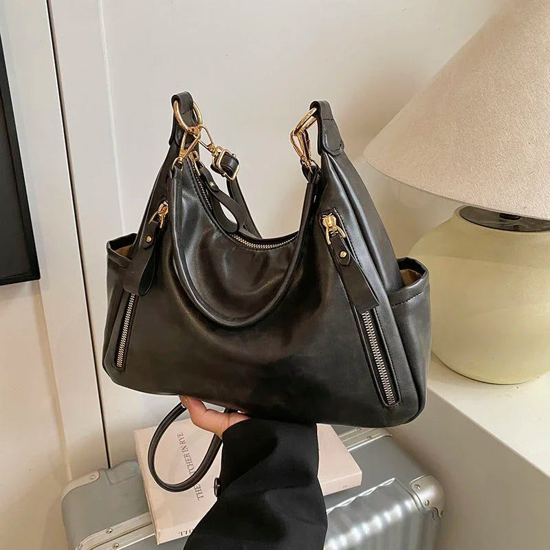 Women’s Large-Capacity PU Leather Shoulder Bag – Under-Arm Pouch Crossbody Flap Handbag