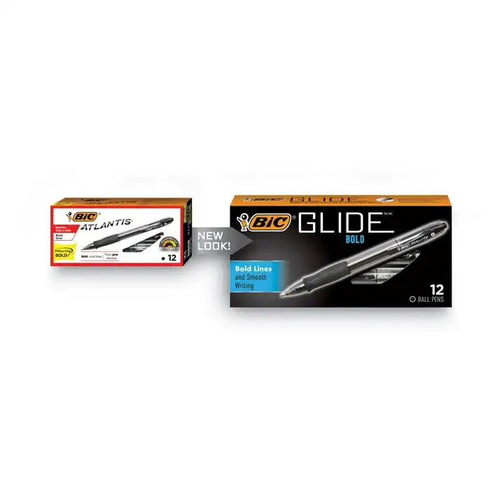 BIC Glide Bold Ballpoint Pens – 12-Pack 1.6mm Retractable Black Ink Pens for Smooth Writing 🖊️
