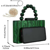 Pearl Marble Dark Green Acrylic Evening Crossbody Bag – Luxury Flap Purse for Weddings, Parties & Chic Beach Events