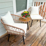 “3-Piece Outdoor Wicker Patio Bistro Set – All-Weather Rattan Conversation Furniture with Cushions & Table for Balcony, Porch, or Garden”