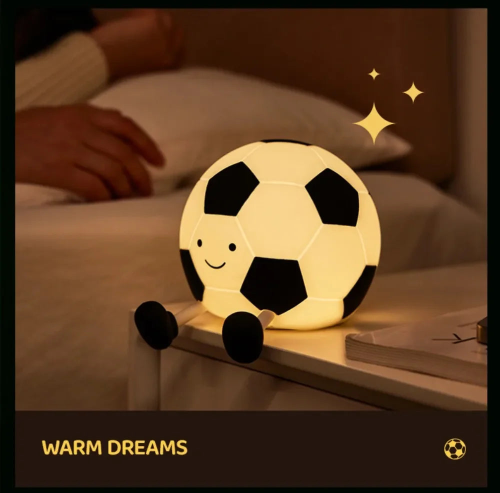 Football Silicone Night Light – Rechargeable Nursery Bedside Lamp with 3-Level Dimmable Glow, Cute Silicone Sleeping Lamp for Kids’ Room Décor