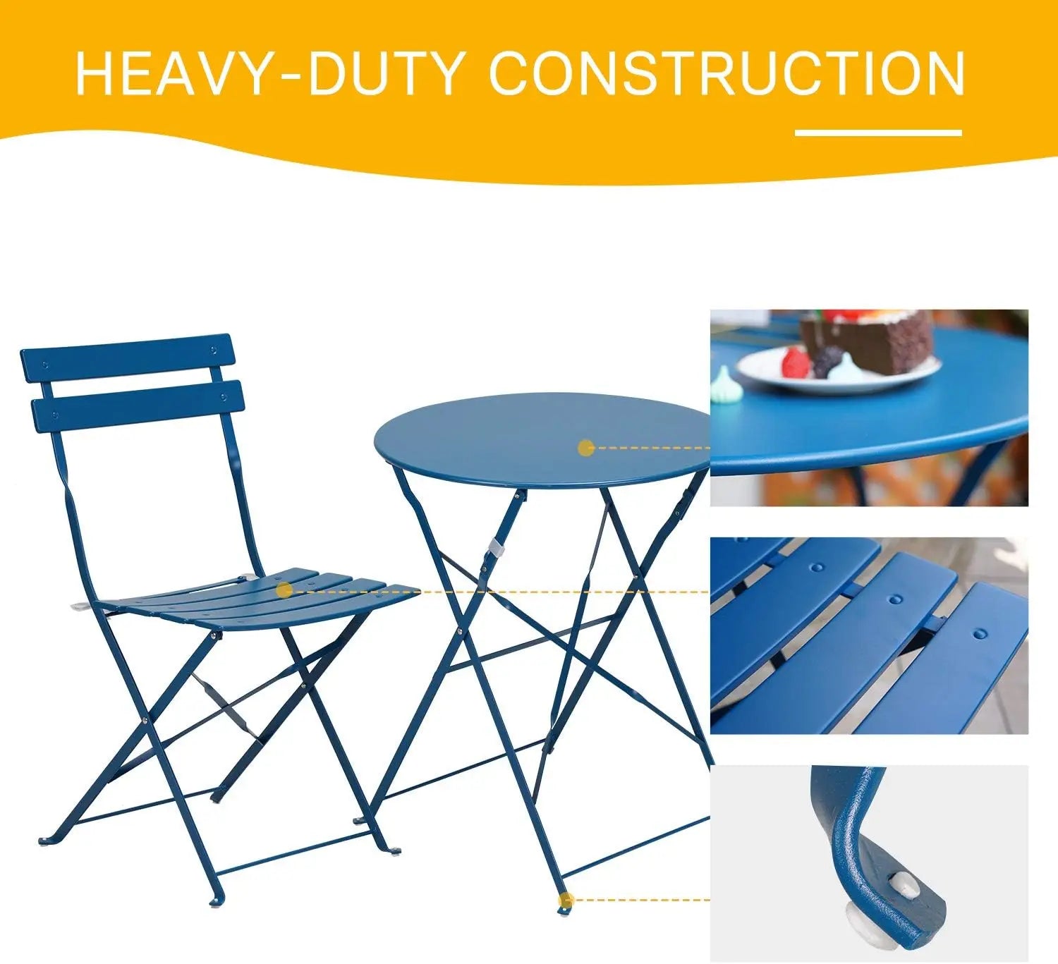 “3-Piece Folding Bistro Set – Weather-Resistant Table & 2 Chairs for Patio, Yard & Garden Conversation Spaces”
