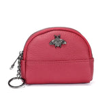 Cute Bee Decor Women’s Leather Coin Purse – Small 2-Zipper Wallet with Keychain Ring