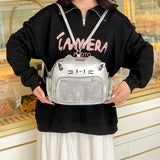 Cute Cat PU Crossbody Bag — Adjustable Strap Shoulder Purse with Clear Pocket for Women & Girls