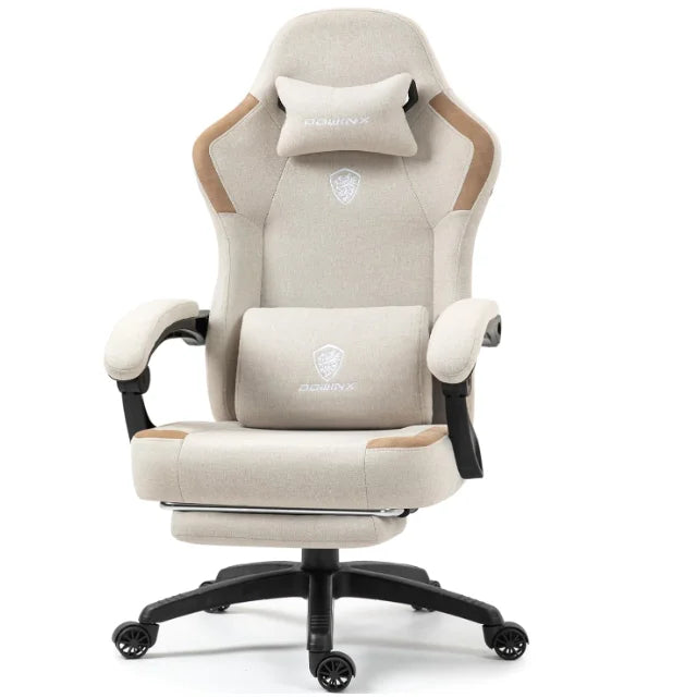Dowinx Fabric Gaming Chair – Breathable Computer Chair with Pocket Spring Cushion, Massage Lumbar Pillow & Retractable Footrest