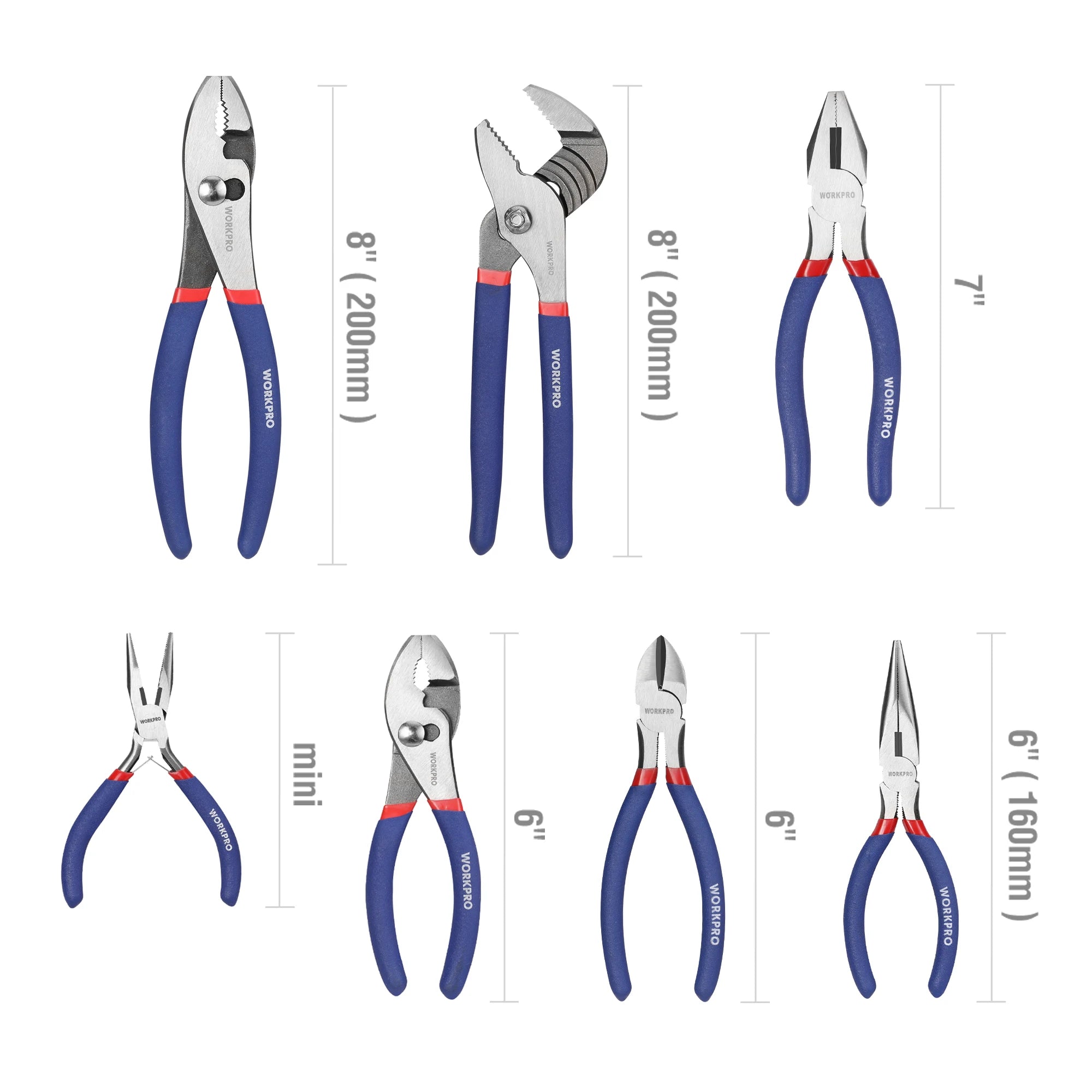 WORKPRO 7-Piece Pliers Set – Groove Joint, Long Nose, Slip Joint, Linesman & Diagonal Pliers for DIY / Home Use