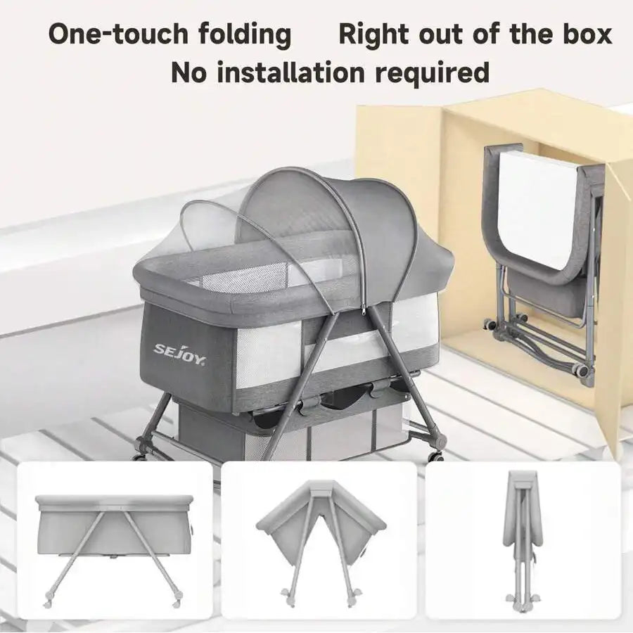 Sejoy 3-in-1 Rocking Crib Baby Bassinet & Newborn Beside-Sleeper – Convertible Infant Sleeping Bed