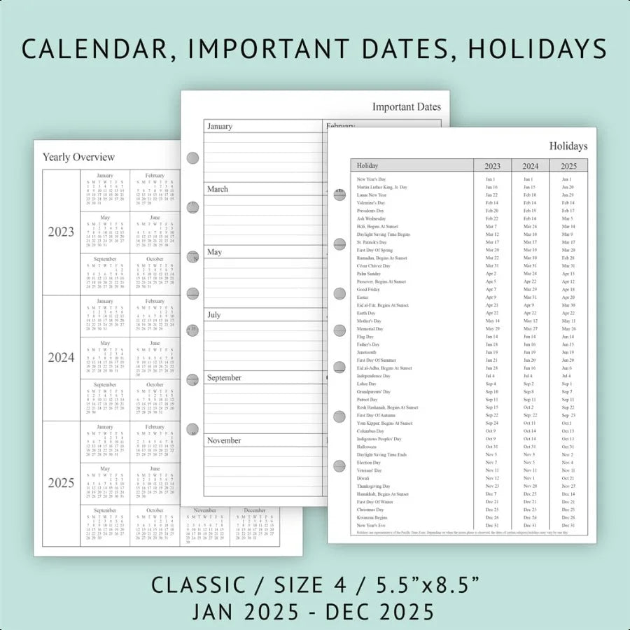 2025 Weekly & Monthly Planner Refill – 5.5" x 8.5" Classic Desk Size with Ruled Daily Blocks 📒