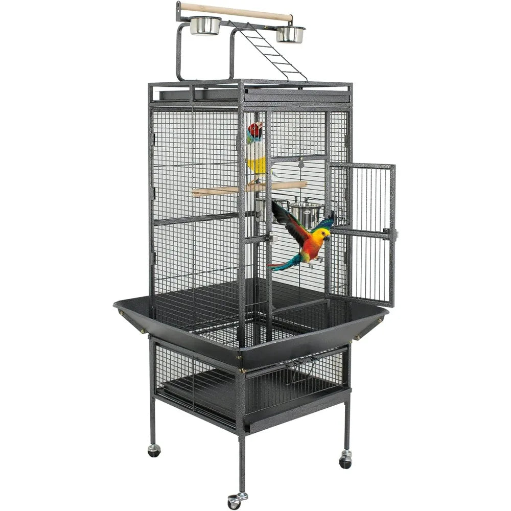 PlayTop XL Wrought-Iron Bird Cage with Rolling Stand — For Parakeets, Cockatiels, Quakers & Conures