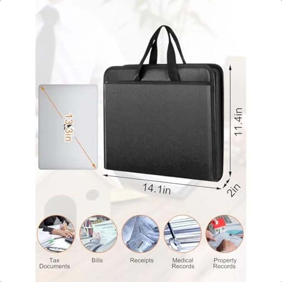 Fireproof Accordion Document Organizer – Expanding File Folder Storage Box with Zipper & Labels (13 Pockets)