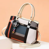 Elegant designer women’s handbag – PU leather crossbody messenger bag with top-handle tote design & fluffy keychain accessory