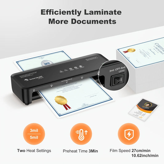 Bonsaii 9″ Thermal Laminator – Compact Jam‑Proof Laminating Machine with Precision Temperature Control