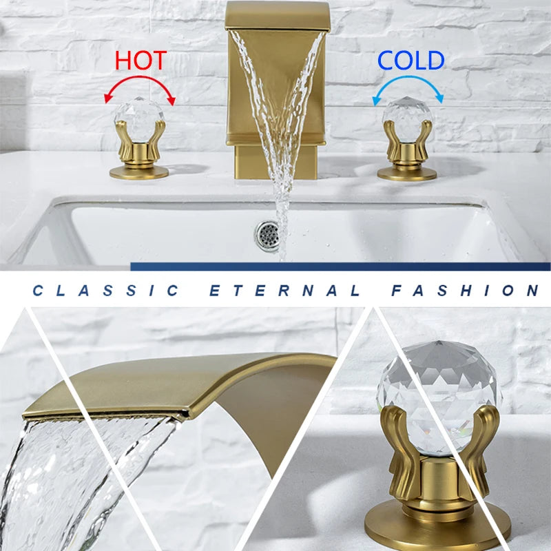 White Waterfall Bathroom Basin Faucet with Hot/Cold Mixer — Deck-Mount Single/Three Hole Water Tap