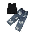 Toddler Girl Summer Outfit Set (1-5 Years) – Sleeveless Ribbed Tank Top & Denim Pants (2PCS)