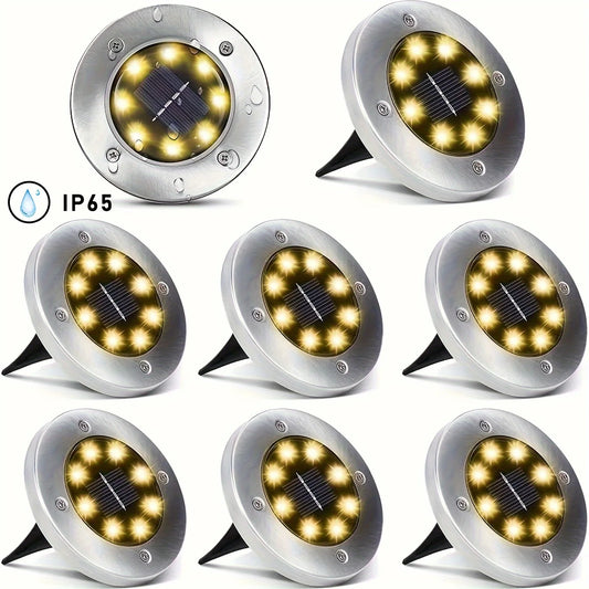 4-Pack Solar Ground Lights – Outdoor 8 LEDs Adjustable Embedded Landscape Lighting for Garden, Patio, Walkway & Lawn