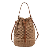 Drawstring Straw Beach Crossbody Bag for Women – Adjustable Strap Summer Shoulder Tote (Woven Raffia Style)