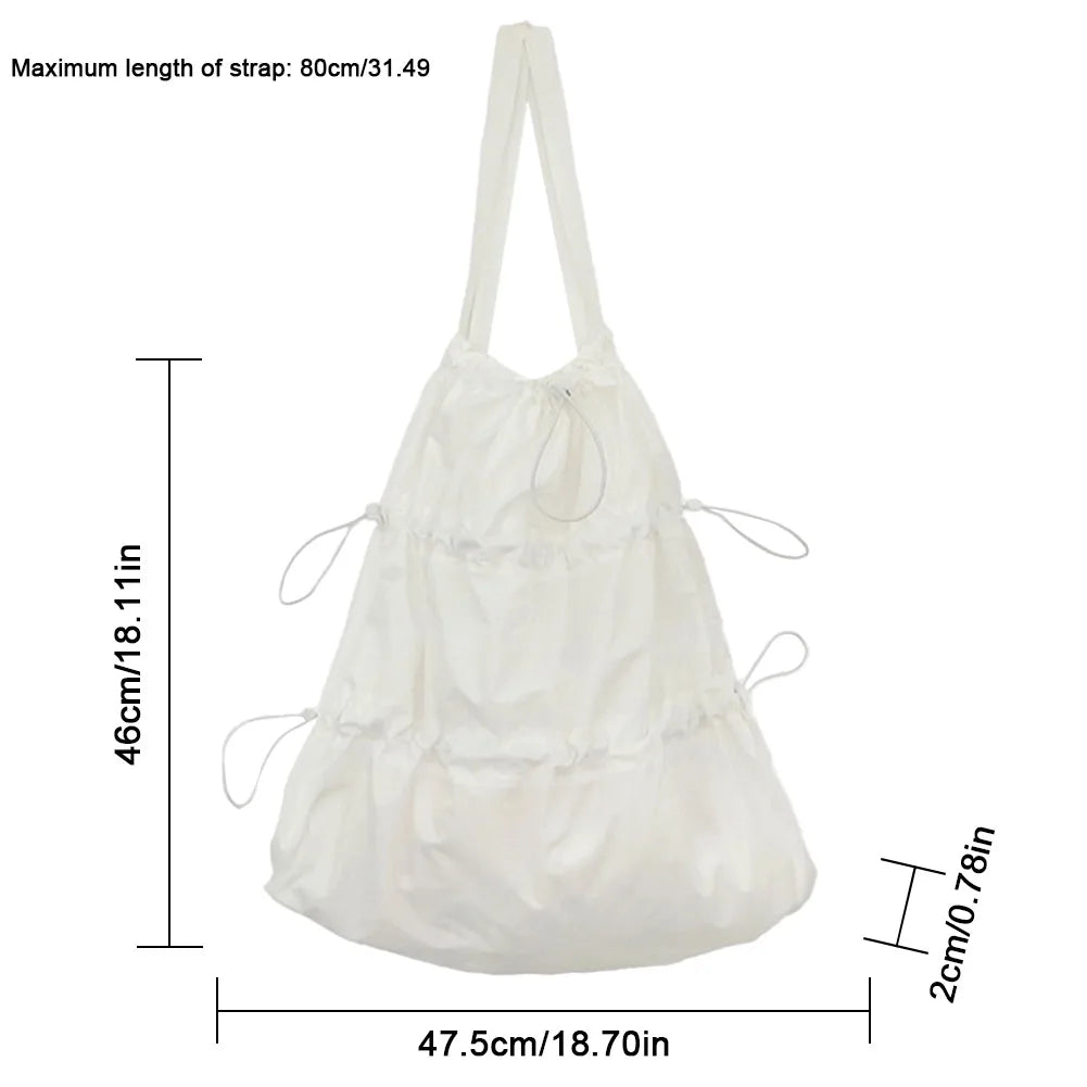 Lightweight Pleated Nylon Drawstring Daypack – Large Capacity Casual Shoulder Bag for Men & Women