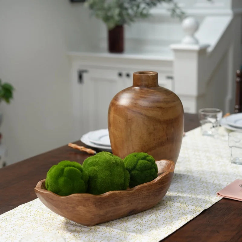 Indoor Decorative Dough Bowl – Hand-Carved Paulownia Wood Centerpiece | Rustic Tabletop Home Décor Accent