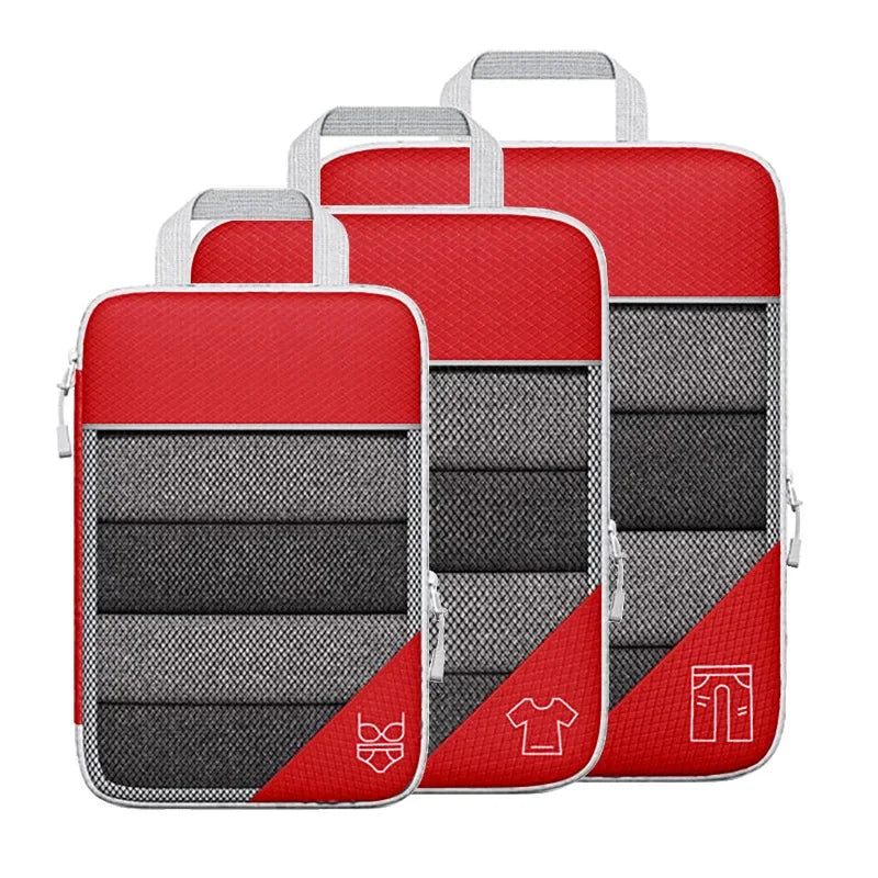 3-6 pcs Compressed Packing Cubes Travel Storage Organizer Set with Shoe Bag & Mesh Visual Luggage Set