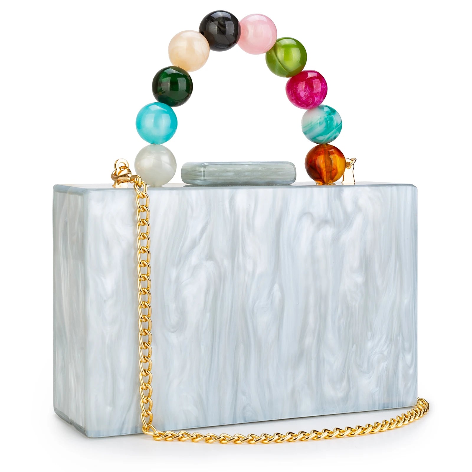 Women’s Pearl Marble Acrylic Evening Bag – Luxury Dark Green Crossbody Purse with Flap Closure for Weddings & Parties