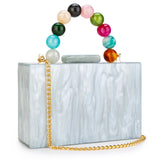 Women’s Pearl Marble Acrylic Evening Bag – Luxury Dark Green Crossbody Purse with Flap Closure for Weddings & Parties