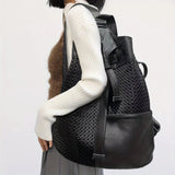 Retro Mesh Splicing Casual Backpack – Large Capacity Urban Shoulder Bag for Women