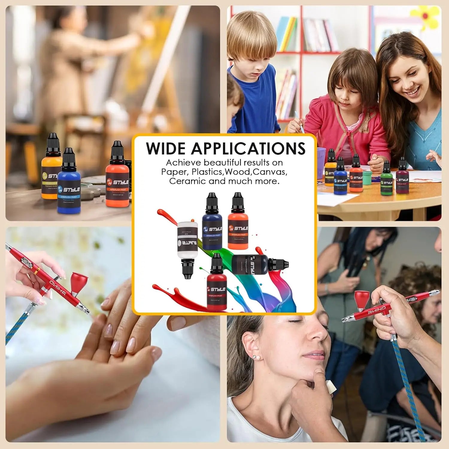 16-Color Airbrush Paint Set – Opaque Acrylic Paint, Water-Based & Ready to Spray (1 fl oz Bottles)