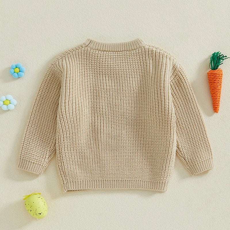 Toddler Kids Bunny Embroidered Long-Sleeve Knit Sweater – Easter Casual Jumper for Girls & Boys
