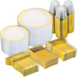 600pcs Gold Disposable Plates Dinnerware Set – Heavy-Duty Plastic Dinner & Dessert Plates for 100 Guests | Elegant Party Tableware