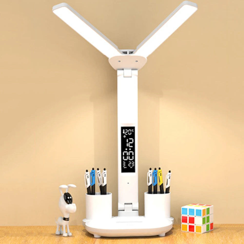 💡 LED Desk Lamp with Calendar, Temperature & Clock – USB Rechargeable Wireless Table Lamp with Touch Control & Night Light