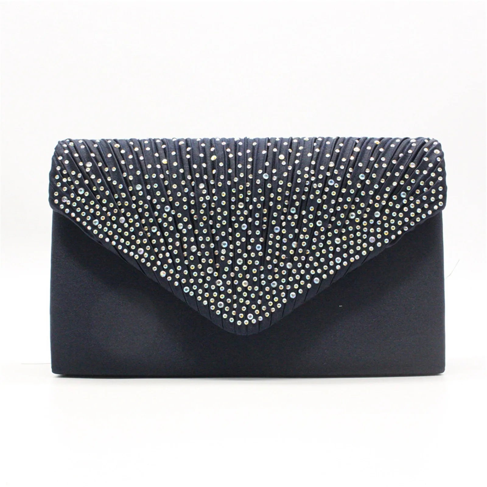 Women’s Satin Rhinestone Clutch – Elegant Evening Shoulder Bag with Thin Chain for Parties, Banquets & Weddings