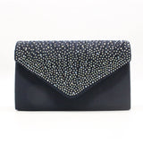Women’s Satin Rhinestone Clutch – Elegant Evening Shoulder Bag with Thin Chain for Parties, Banquets & Weddings