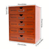 Vintage Rustic Wooden 5-Drawer Desk Organizer Shelf – Craft & Office Storage Box