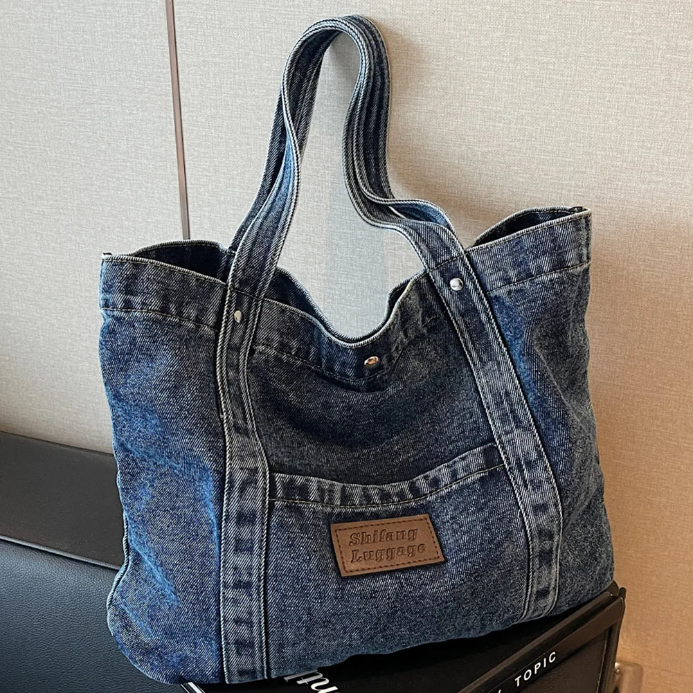 Women’s Denim Shoulder Bag – Large Capacity Stylish Tote for Work, Shopping & Travel 👜✨