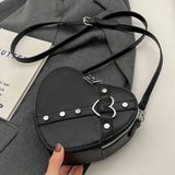 Heart Rivet PU Leather Satchel Bag – Small Heart Rivet Design, Adjustable Strap, Solid Colour Women’s Dating Bag
