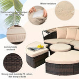 5-Piece Outdoor Patio Daybed with Retractable Canopy – Round Wicker Rattan Sectional Sofa Set