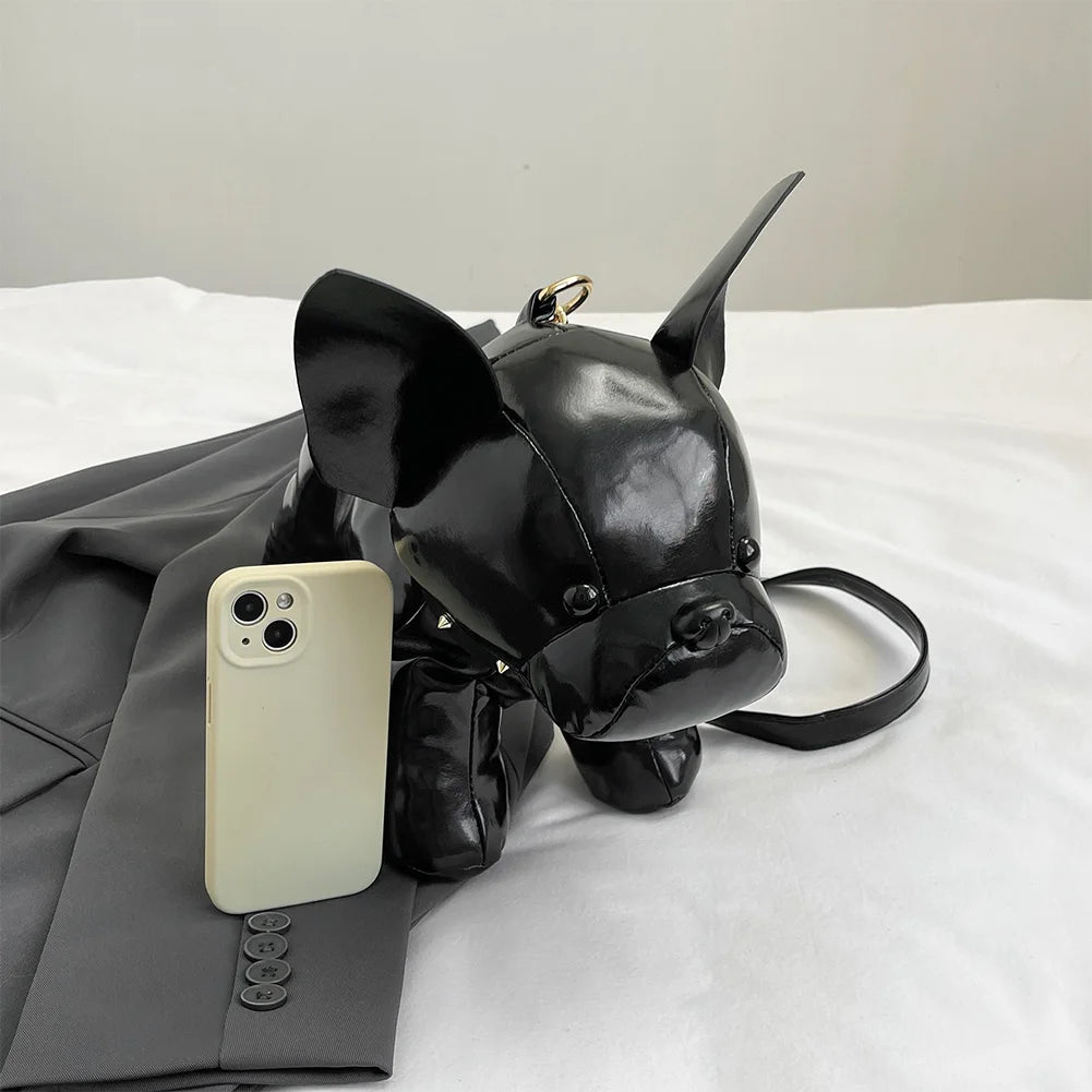 Bulldog Shaped PU Leather Crossbody Bag 🐾 – Adjustable Strap Messenger Satchel for Men & Women