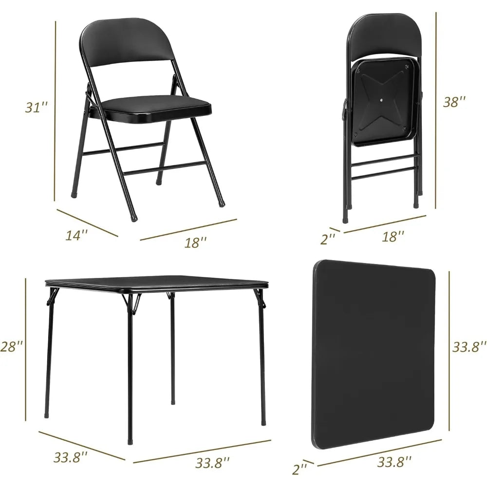 5-Piece Folding Card Table and Chair Set – Portable, Padded, No Assembly Required (Black)