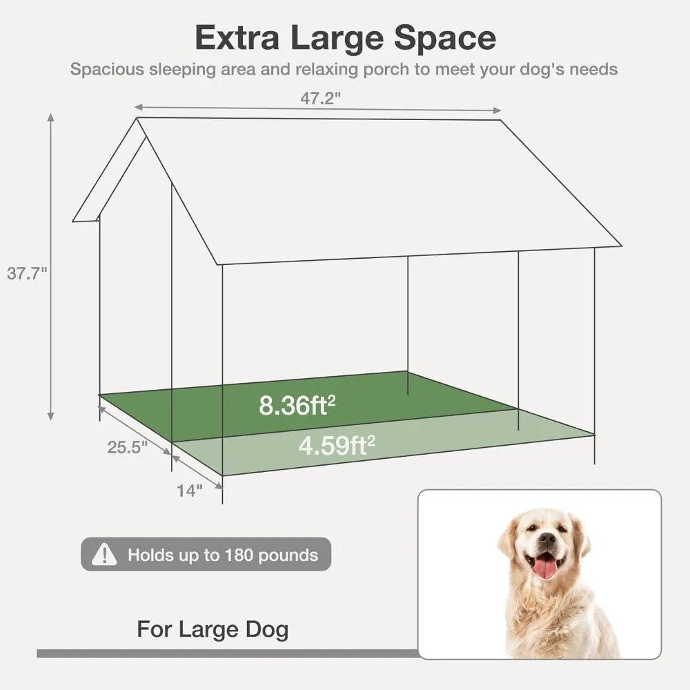 Outdoor Weatherproof Dog House – Fir Wood & Iron Frame Shelter for Large Breeds (Easy Assembly)