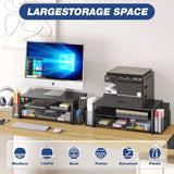 2-Tier Computer Monitor Stand & Desk Organizer with Drawer and 2 Pen Holders
