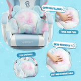 Cute Gaming Chair with Cushion & Decorated Ears – Ergonomic Reclining Computer Chair for Girls, Teens & Kids, Blue/Pink