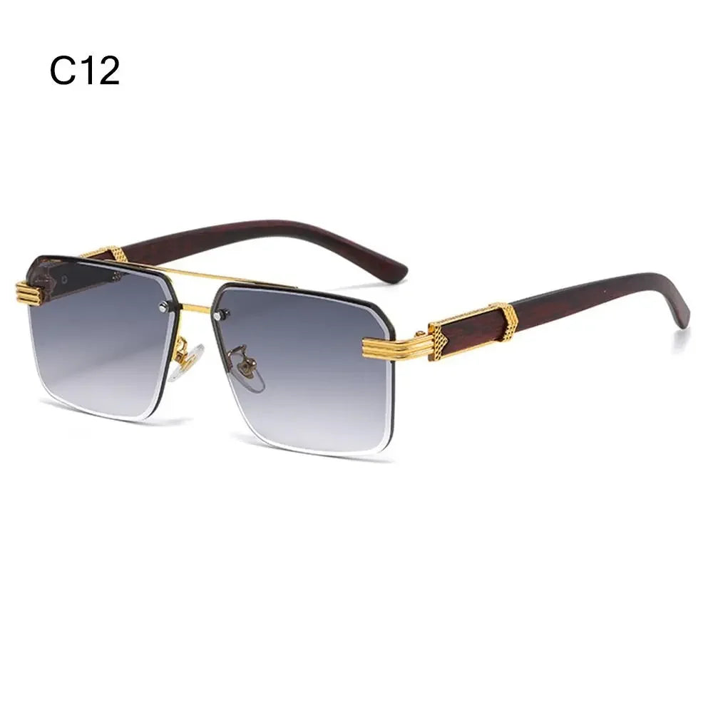 2024 Vintage Rimless Sunglasses – Oversized Square Gradient Shades with Double Bridge & UV400 Protection (Unisex)